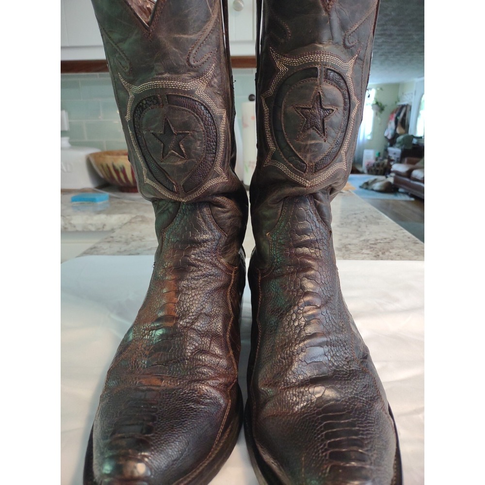 Tanner Mark Snake Skin Design‎ Leather Cowboy Boots Mens Size 10 Embossed Star